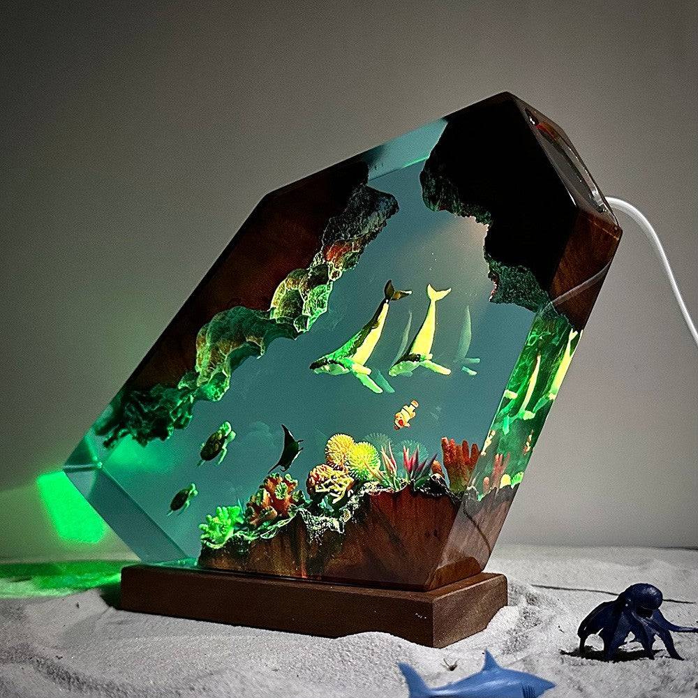 Couple Giant Humpback Whale and Turtle Resin Night Light - OPICRAFT