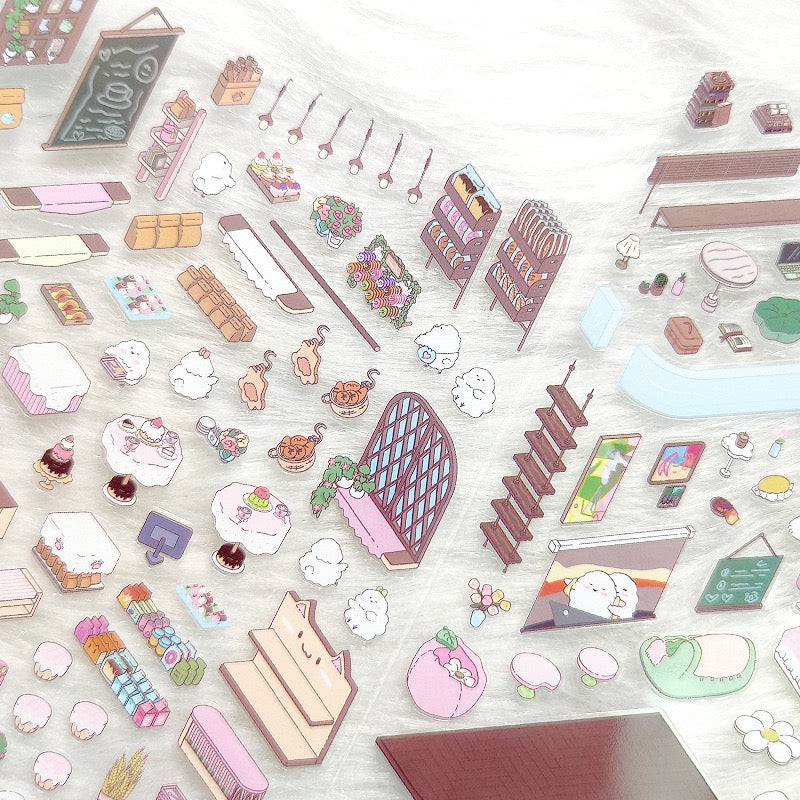 Sticker Scenes! DIY Coffee Flower|Panda Tea House|Bakery Shop|Dream Apartment - OPICRAFT