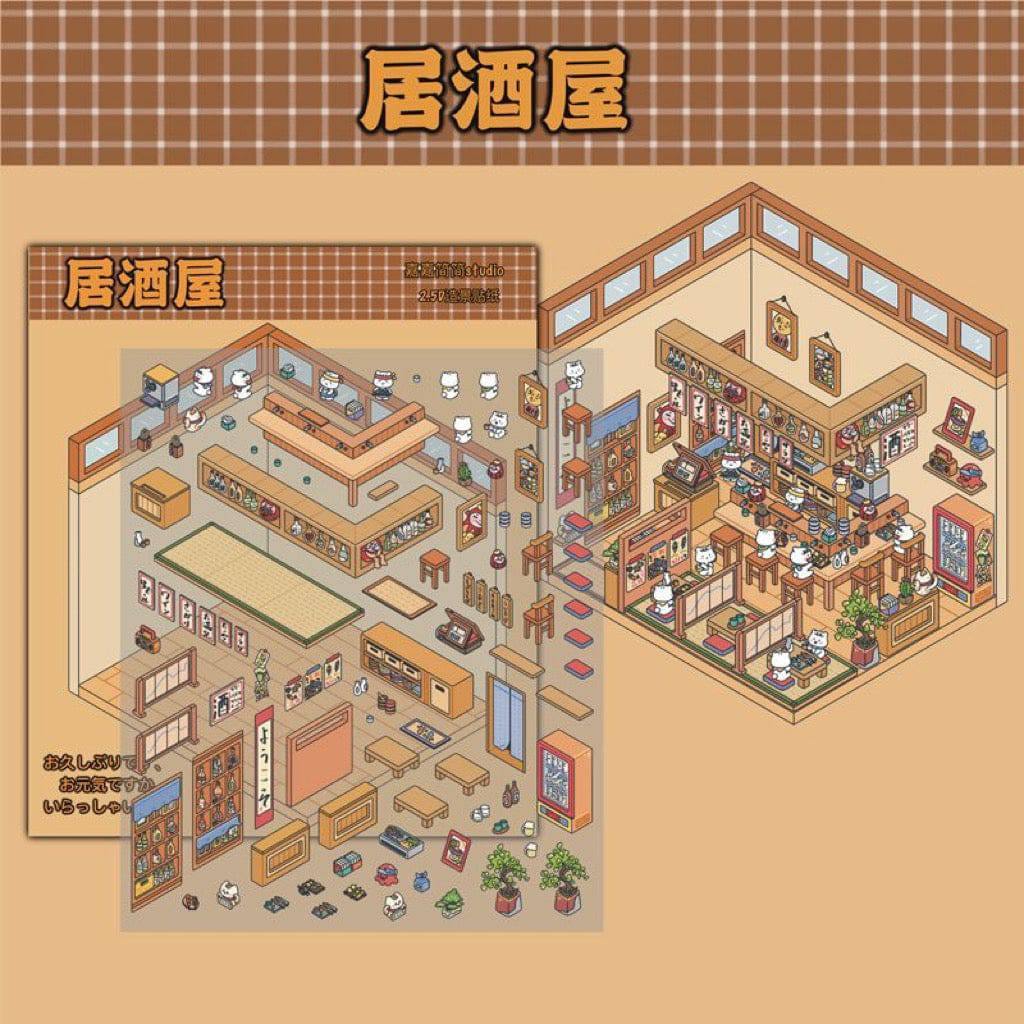 Shop Sticker Scenes! Create DIY Bookstore|Izakaya|Sweet Cake|Burger Shop|Hotpot Restaurant - OPICRAFT