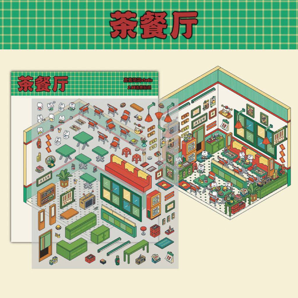 Shop Sticker Scenes! Create DIY Bookstore|Izakaya|Sweet Cake|Burger Shop|Hotpot Restaurant - OPICRAFT