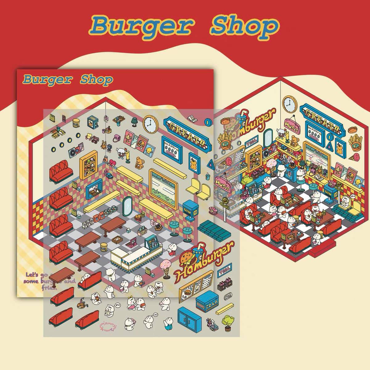 3D Miniature Scene Stickers, Make Claw Machine|Night Market|Bookstore|BurgerShop - OPICRAFT