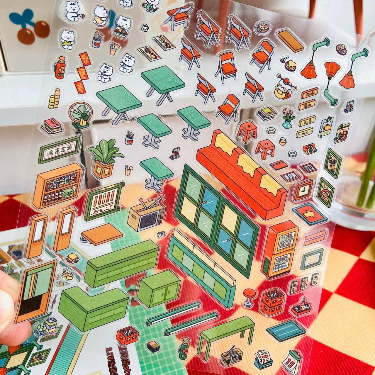 Shop Sticker Scenes! Create DIY Bookstore|Izakaya|Sweet Cake|Burger Shop|Hotpot Restaurant - OPICRAFT