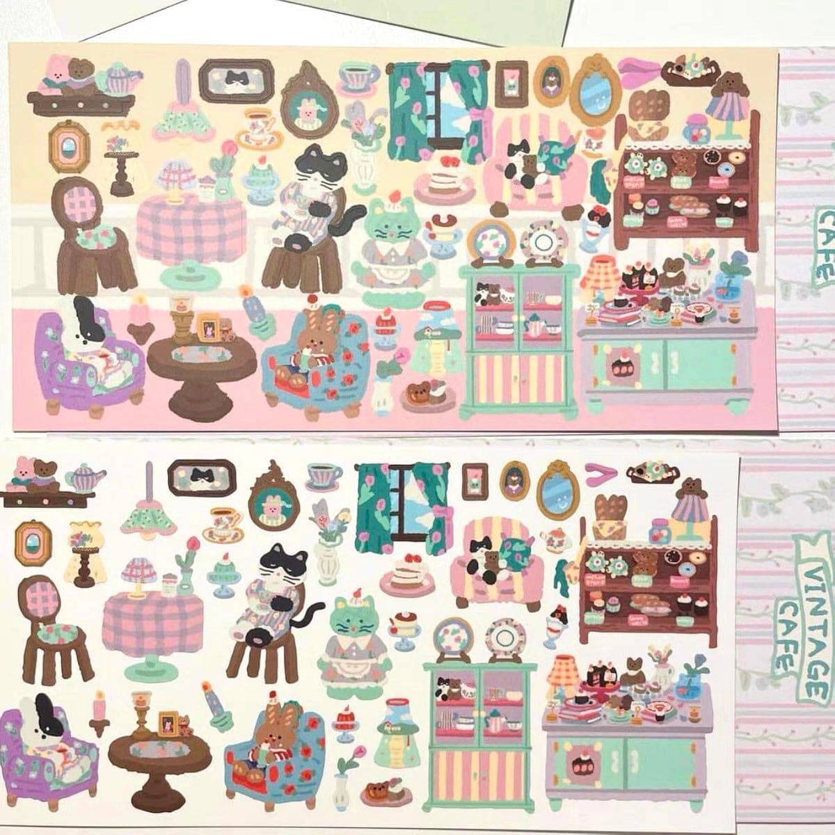 Stickers Scenes! DIY Vintage Cafe|Toy Store|Restaurant|Rabbit Kindergarten - OPICRAFT