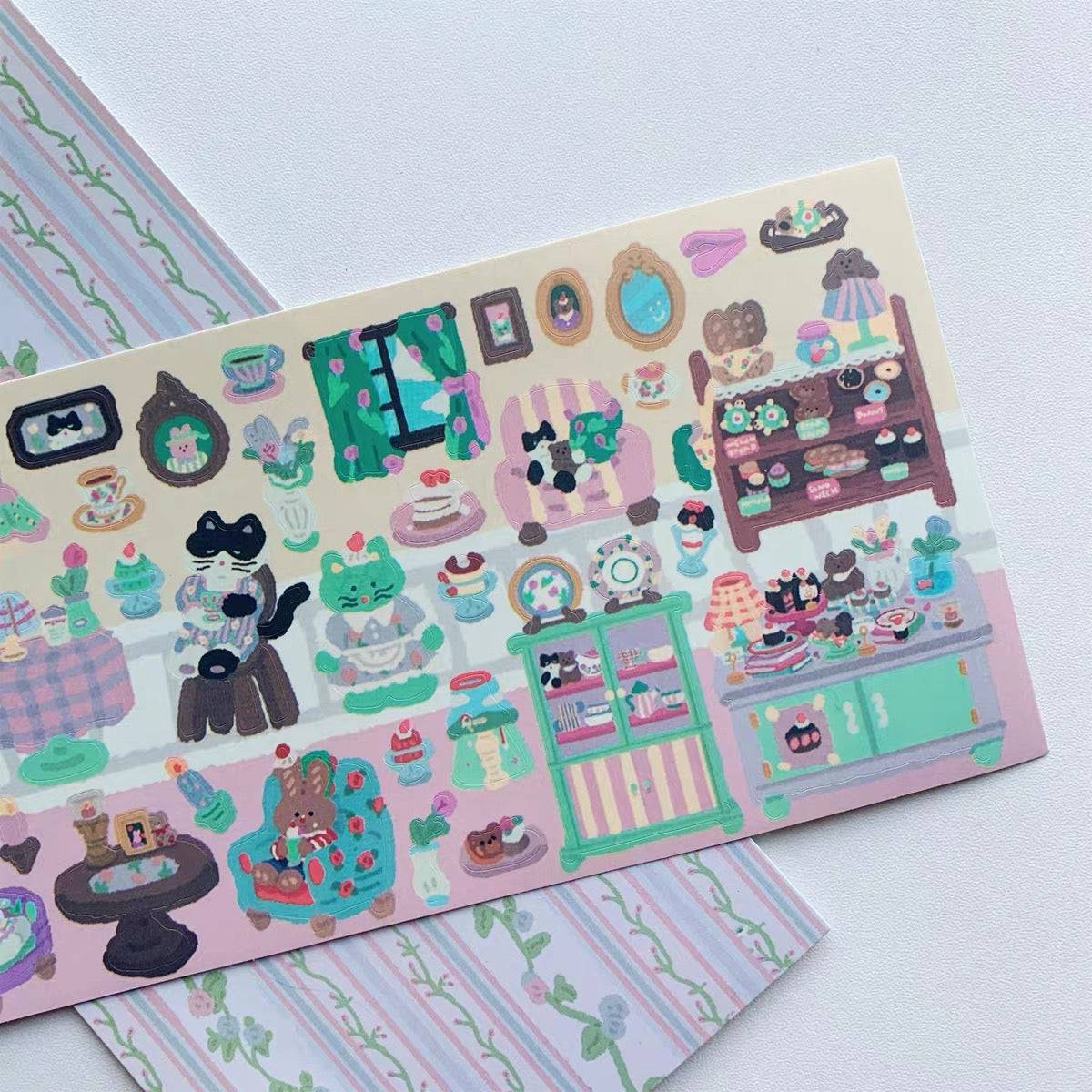 Stickers Scenes! DIY Vintage Cafe|Toy Store|Restaurant|Rabbit Kindergarten - OPICRAFT