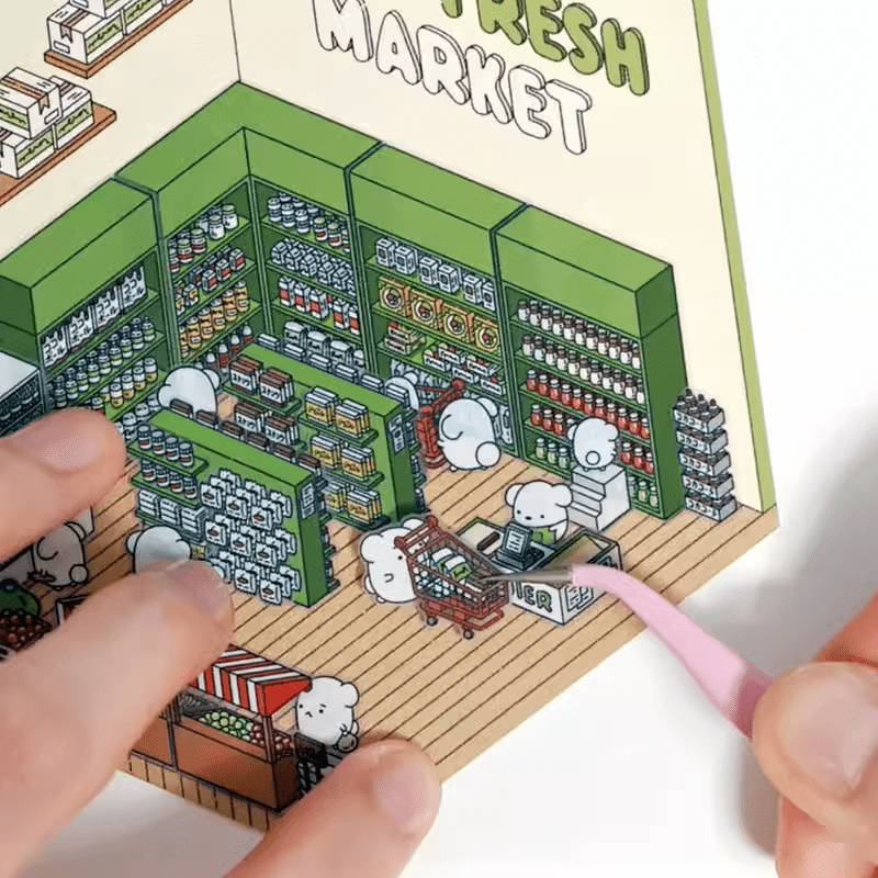 DIY 3D Sticker Scene,Make Your Own Baking Shop|Fresh Market|Bookstore|Laundry - OPICRAFT