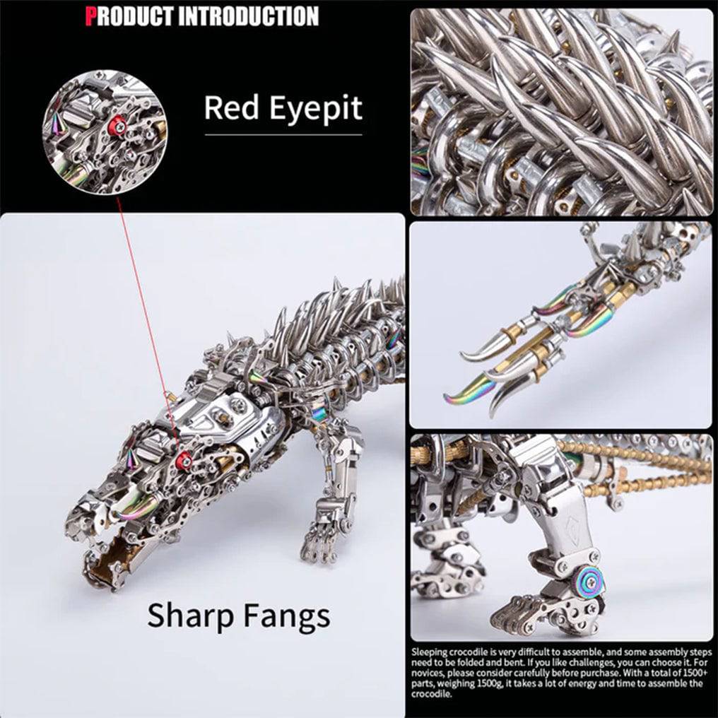 Engaging 3D Metal Mechanical Crocodile Puzzle Model Kit – Over 1500 Intricate Pieces for Fun Assembly! - OPICRAFT