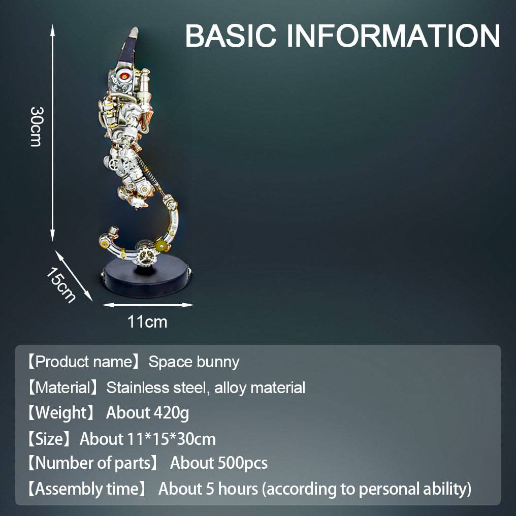 Futuristic 3D Sci-Fi Punk Metal Rabbit Model Kit - 500 Intricate Pieces for Creative Assembly - OPICRAFT