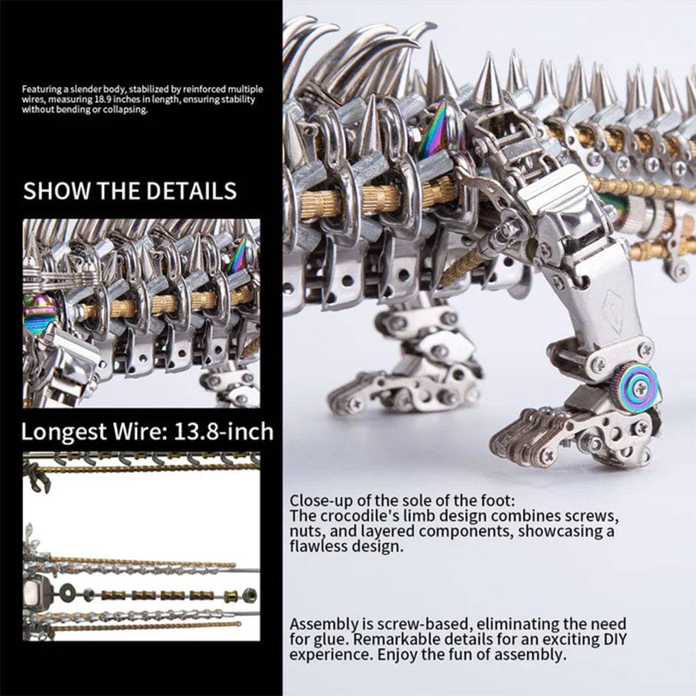 Engaging 3D Metal Mechanical Crocodile Puzzle Model Kit – Over 1500 Intricate Pieces for Fun Assembly! - OPICRAFT