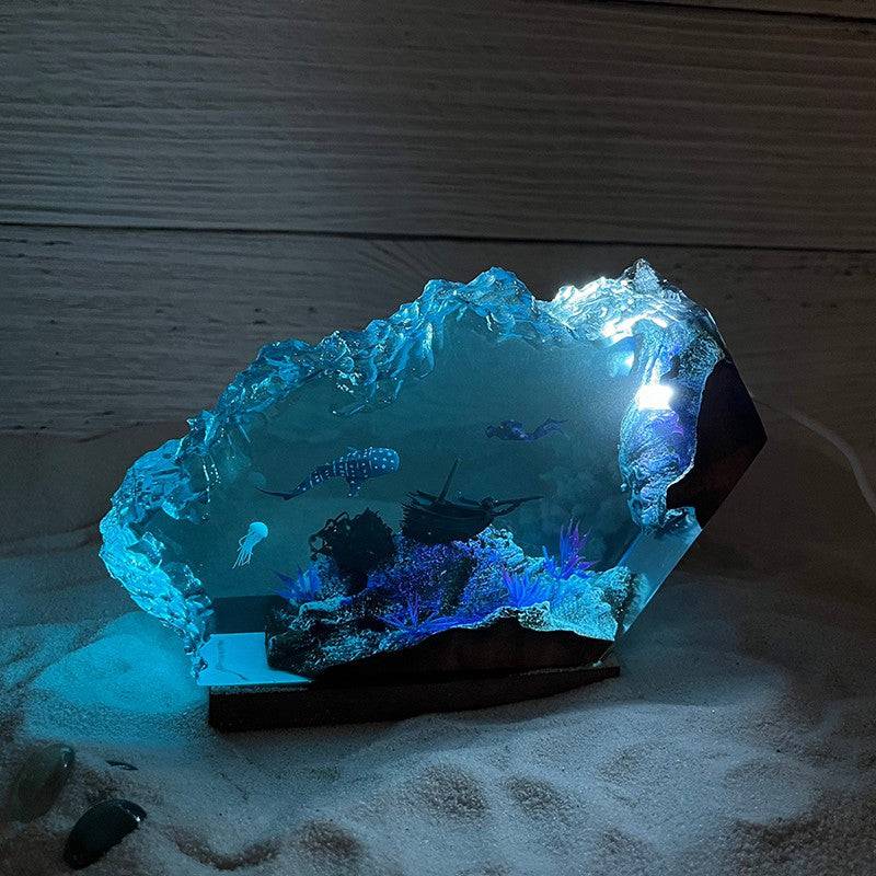 Whale Shark and Diver Resin Night Light - OPICRAFT