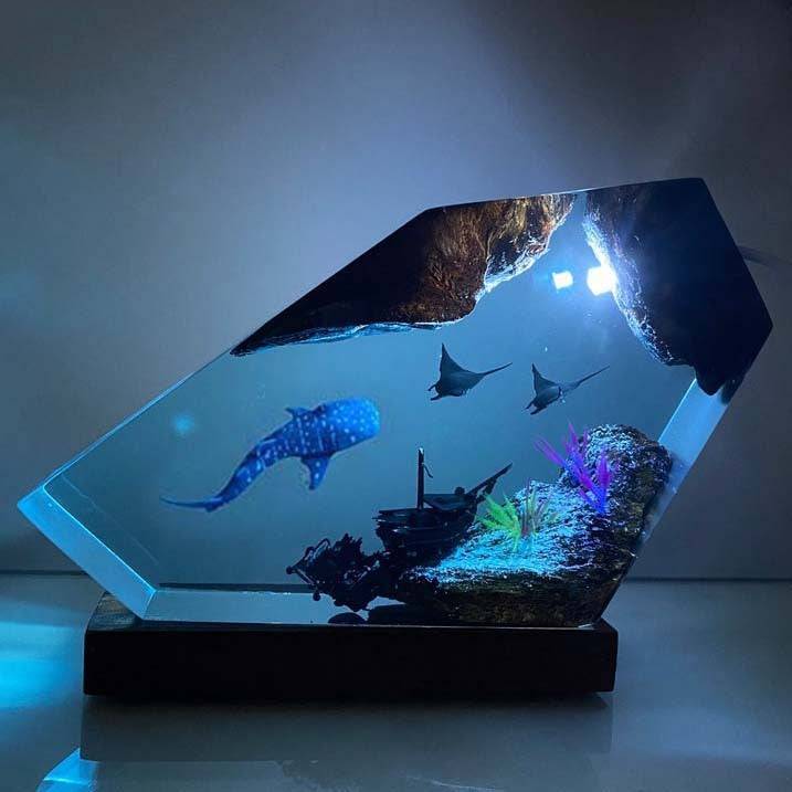 Whale Shark and Rays Resin Night Light - OPICRAFT