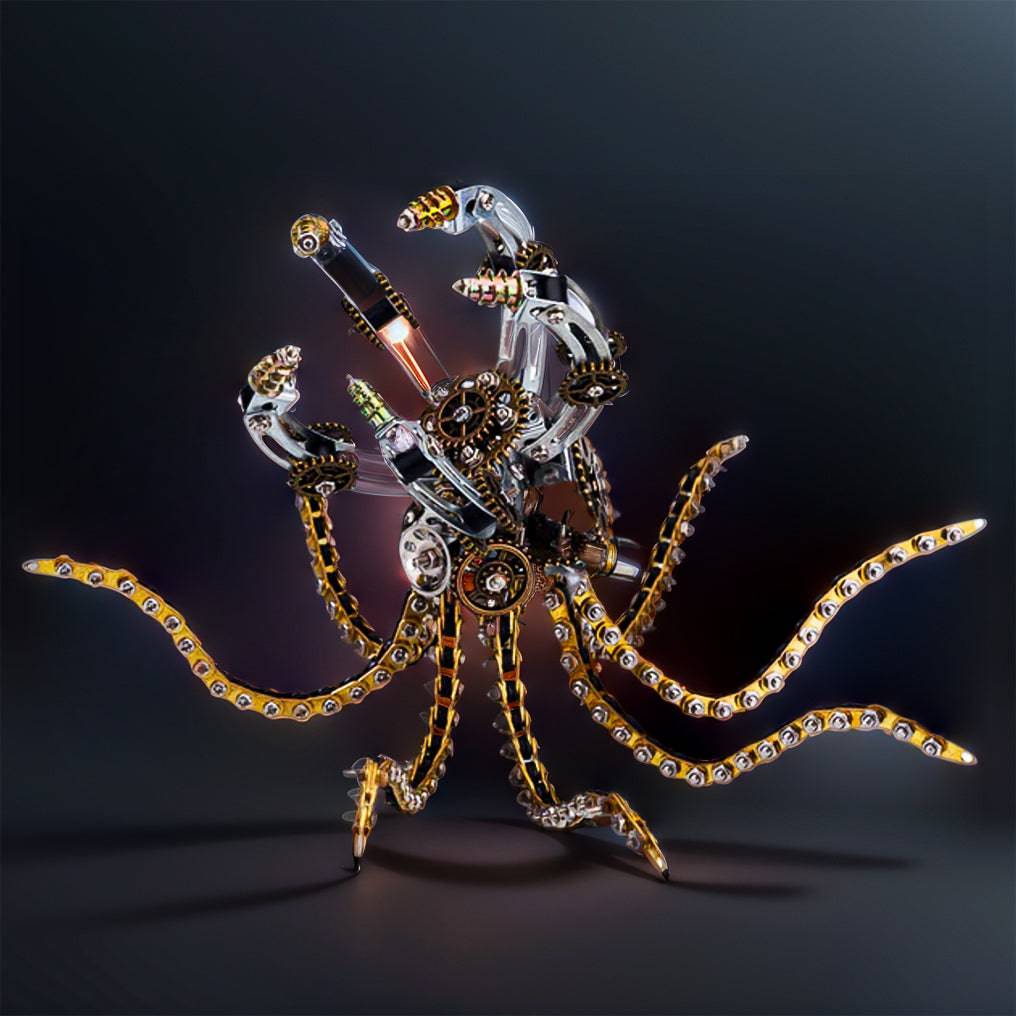 Intricate 3D Metal Steampunk Galaxy Octopus Puzzle & Desk Lamp Set - 1060 PCS for DIY Enthusiasts! - OPICRAFT 