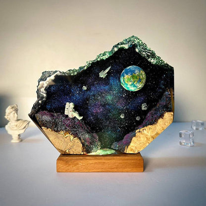 Space Galaxy Resin and Wood Night Light Interstellar Epoxy Lamp - OPICRAFT 