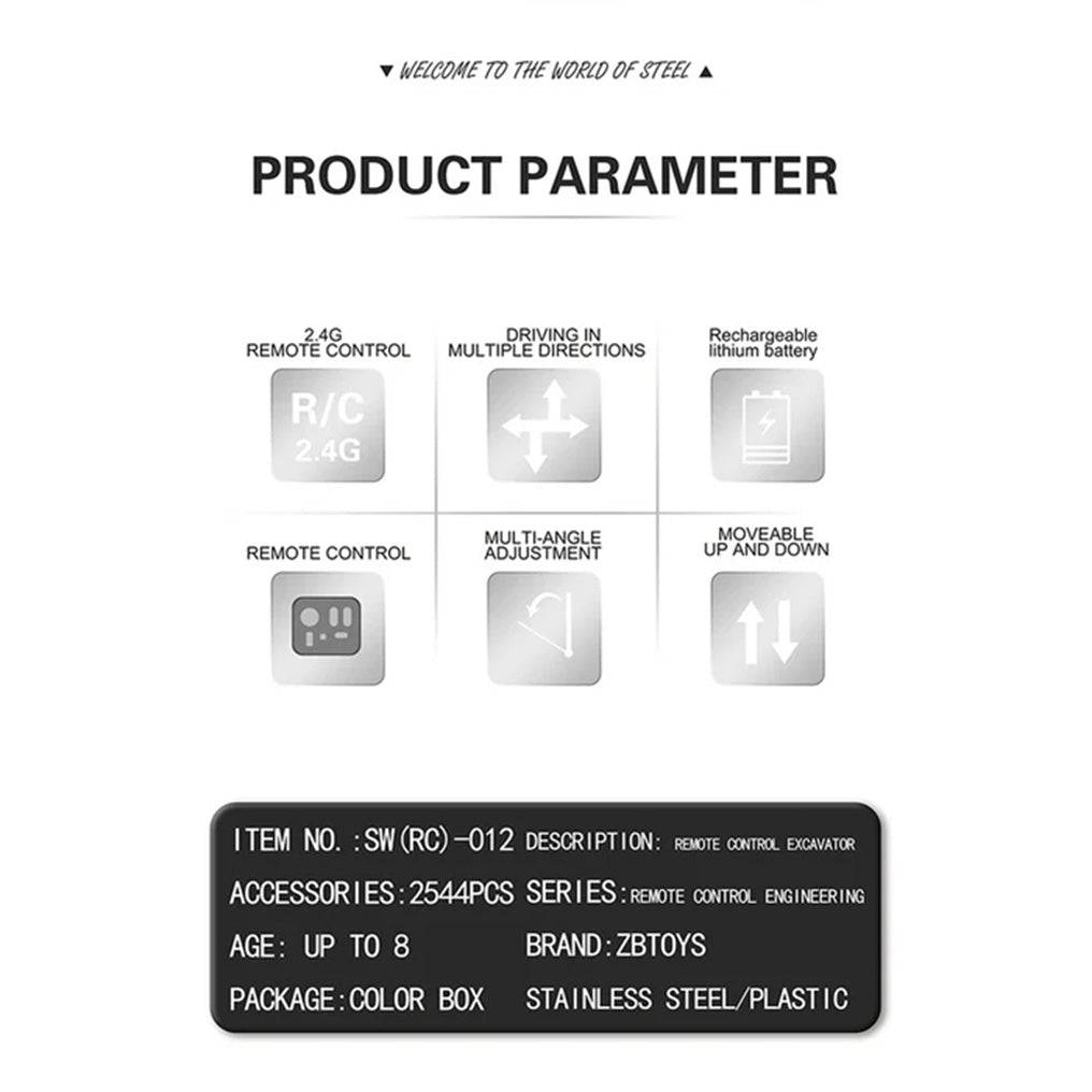 Ultimate DIY 3D Metal Alloy RC Excavator Model Kit - 2544 Precision Puzzle Pieces, 2.4G 12 Channel Fun! - OPICRAFT 