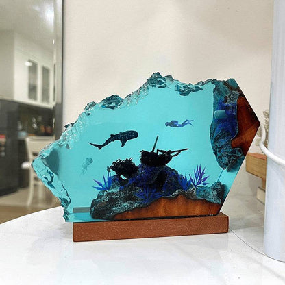 Whale Shark and Diver Resin Night Light - OPICRAFT 