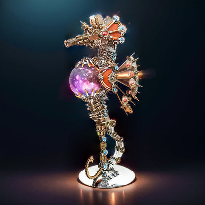 Intricate 3D Steampunk Metal Seahorse Puzzle Kit with Illuminating Lamp - 2100 Pieces of Whimsy! - OPICRAFT 