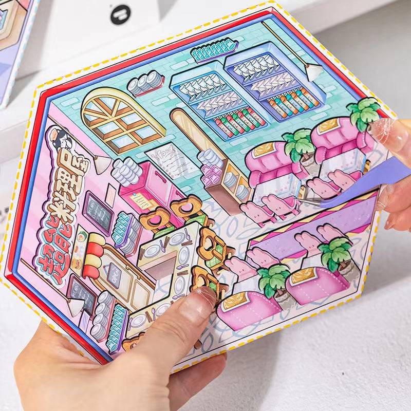 Business Simulation Game Sticker Scene Play Set, Clothing Store|Restaurant|Bakery Shop - OPICRAFT 