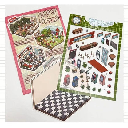 Puppy Sticker Scenes! Create your Own Four Puppy Library|Cinema|Resort|Market - OPICRAFT 