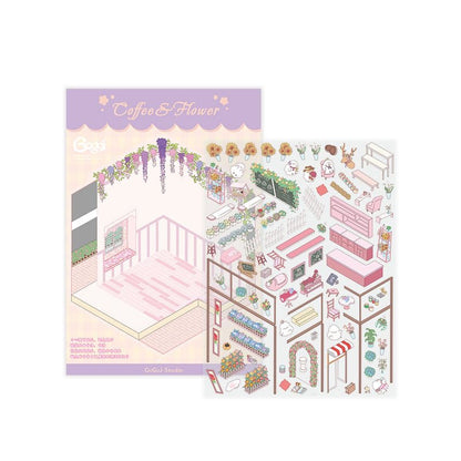 Sticker Scenes! DIY Coffee Flower|Panda Tea House|Bakery Shop|Dream Apartment - OPICRAFT 