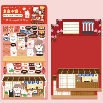 DIY Sushi Restaurant|Flower House|Cake Bread Shop|Book Shop|Shopping Sticker Scene - OPICRAFT 