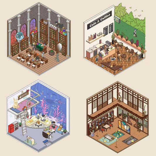 DIY 4 Miniature Scene Stickers: Potions Classroom|Deep Sea Mystery Hall|Traditional Chinese House|Cafe Shop - OPICRAFT 