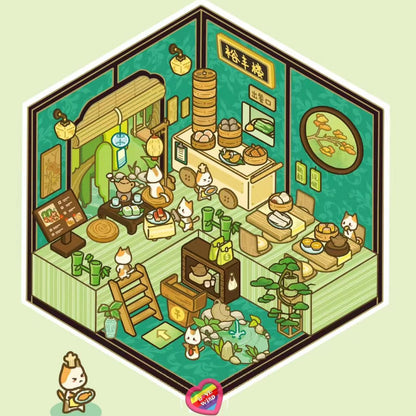 DIY Miniature Sticker Scene,Cat Burger Shop|Ferris Wheel Sushi|Hot Spring|Pizza Shop - OPICRAFT 