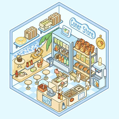 DIY Miniature Sticker Scene,Cat Burger Shop|Ferris Wheel Sushi|Hot Spring|Pizza Shop - OPICRAFT 