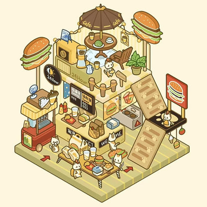DIY Miniature Sticker Scene,Cat Burger Shop|Ferris Wheel Sushi|Hot Spring|Pizza Shop - OPICRAFT 