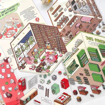 DIY 3D Sticker Scene,Make Your Own Baking Shop|Fresh Market|Bookstore|Laundry - OPICRAFT 
