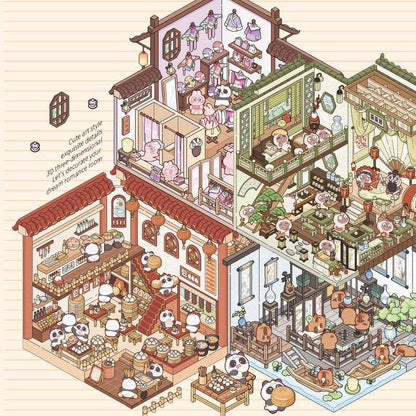 Traditional Chinese Architecture Sticker Scene: Baozi Shop|Dress Shop|Ancient Theater|Treasure - OPICRAFT 