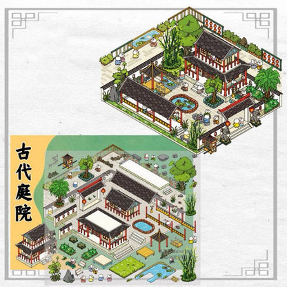 Ancient Chinese Architecture 3D Sticker Scenes, Build Chinese Garden Ancient Market - OPICRAFT 