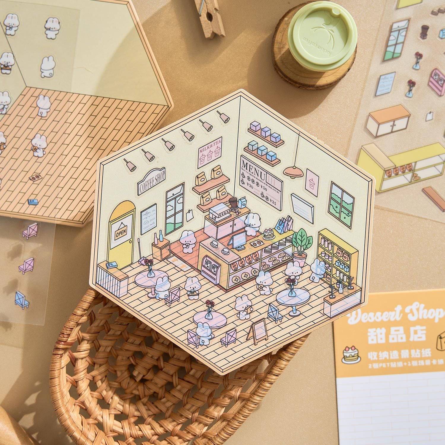 DIY Miniature Sticker Scene,Flower Shop|Bookstore|Dessert Shop|Convenience Store - OPICRAFT 