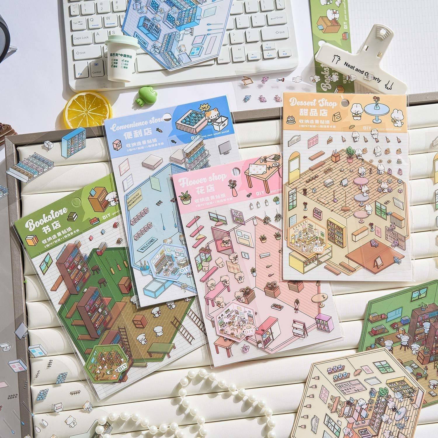 DIY Miniature Sticker Scene,Flower Shop|Bookstore|Dessert Shop|Convenience Store - OPICRAFT 