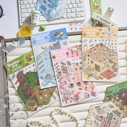 DIY Miniature Sticker Scene,Flower Shop|Bookstore|Dessert Shop|Convenience Store - OPICRAFT 