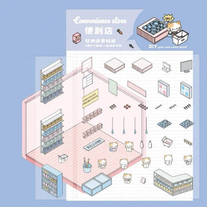 DIY Miniature Sticker Scene,Flower Shop|Bookstore|Dessert Shop|Convenience Store - OPICRAFT 