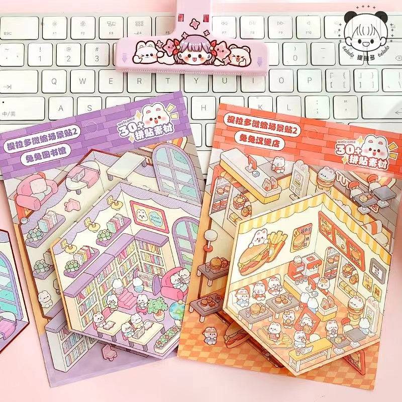 Stickers Scene, Make Cute Rabbit Dessert Shop|Rabbit Market|Bookstore|Burger Shop - OPICRAFT 