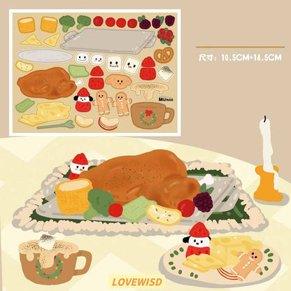 Make A Pizza Christmas Turkey Hairy Crab Happy Farm Food Sticker Scene - OPICRAFT 