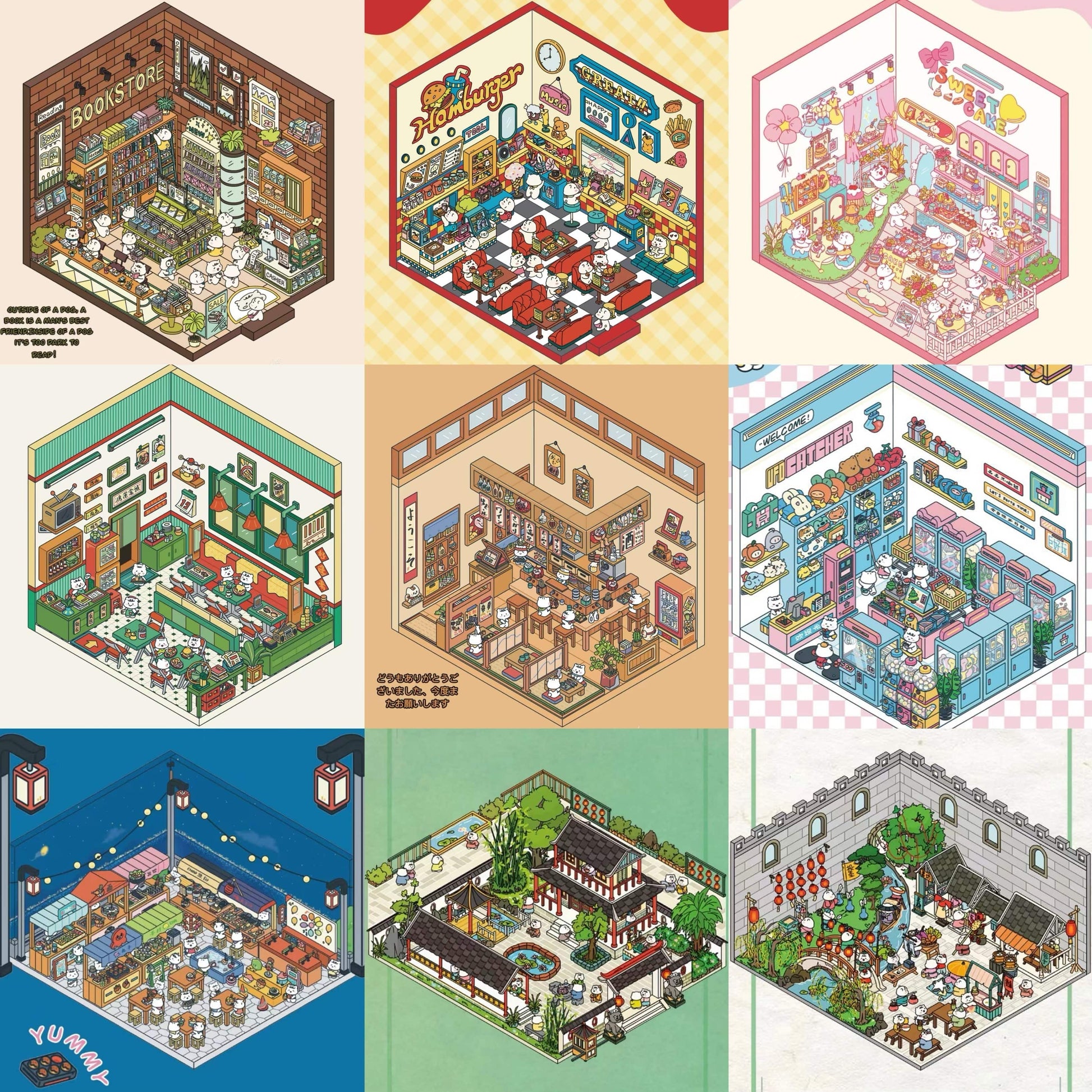 Shop Sticker Scenes! Create DIY Bookstore|Izakaya|Sweet Cake|Burger Shop|Hotpot Restaurant - OPICRAFT 