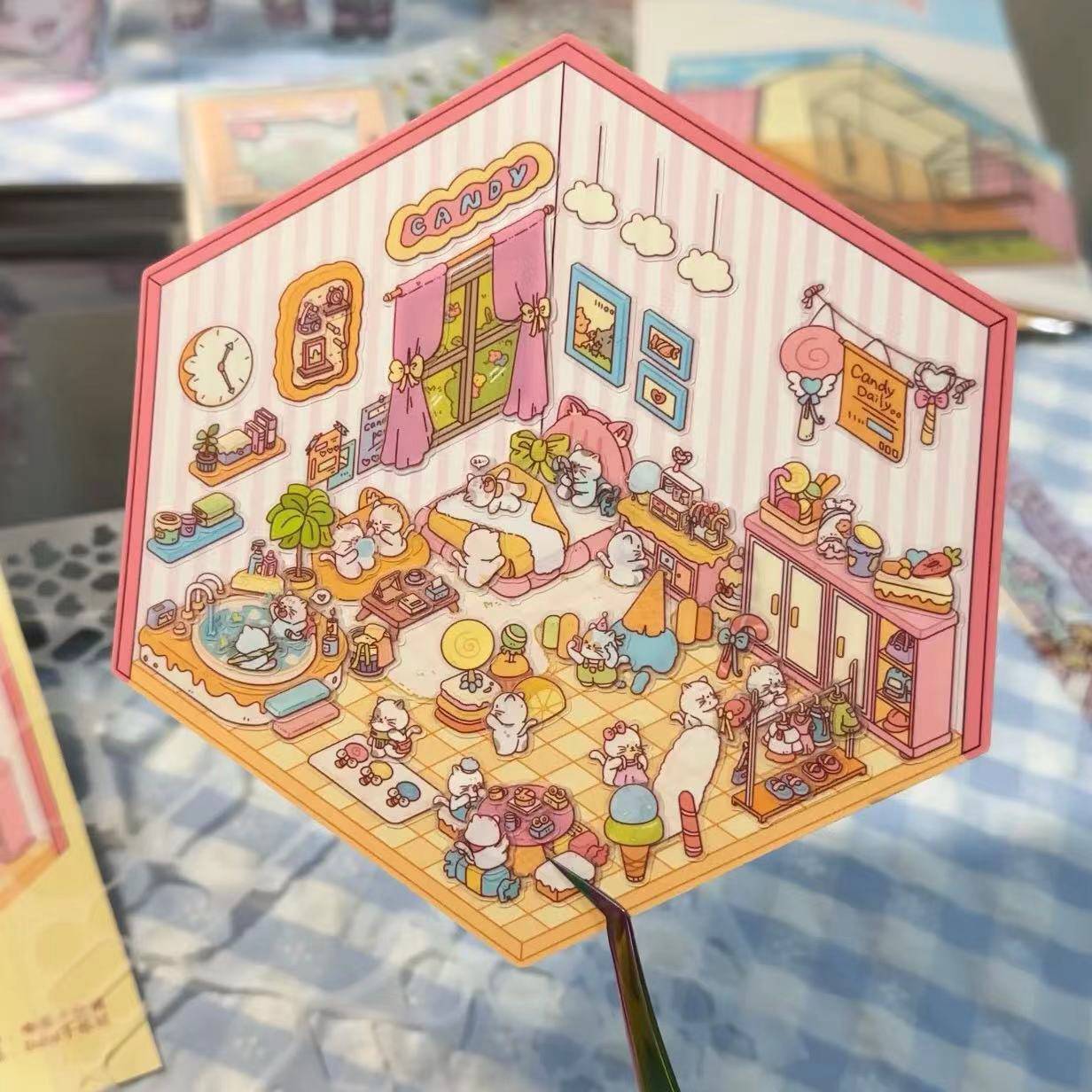 3D Sticker Scene,Make a Sunshine Greenhouse|Coffee Shop|Candy House|Clothing Shop - OPICRAFT 