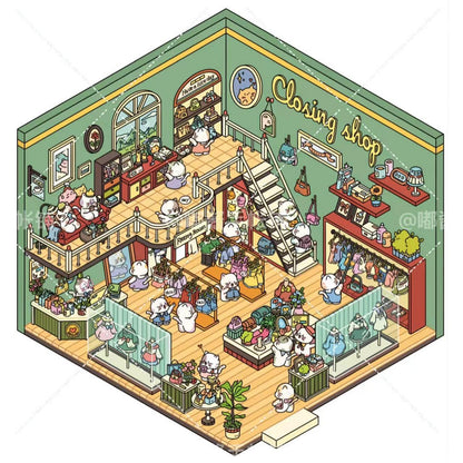 3D Sticker Scene,Make a Sunshine Greenhouse|Coffee Shop|Candy House|Clothing Shop - OPICRAFT 