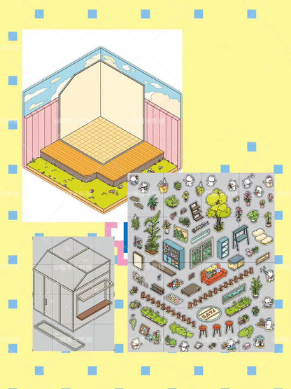 3D Sticker Scene,Make a Sunshine Greenhouse|Coffee Shop|Candy House|Clothing Shop - OPICRAFT 