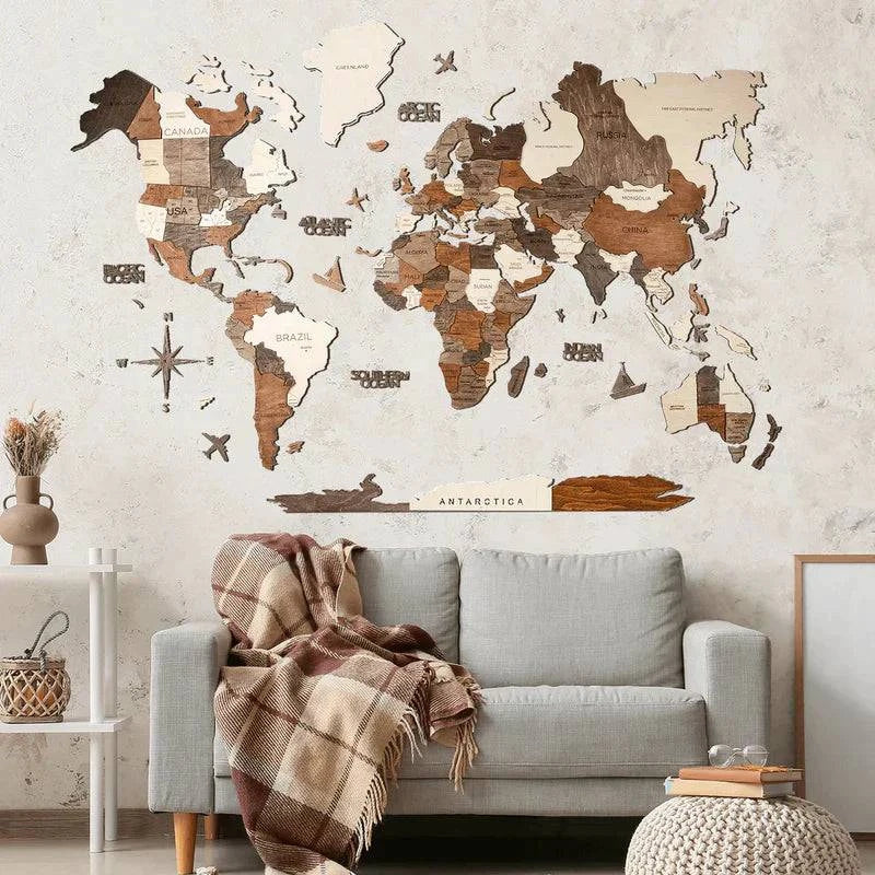 BRIVLOX 3D Wooden World Map Multicolor - BRIVLOX | Where Innovation Meets Style!