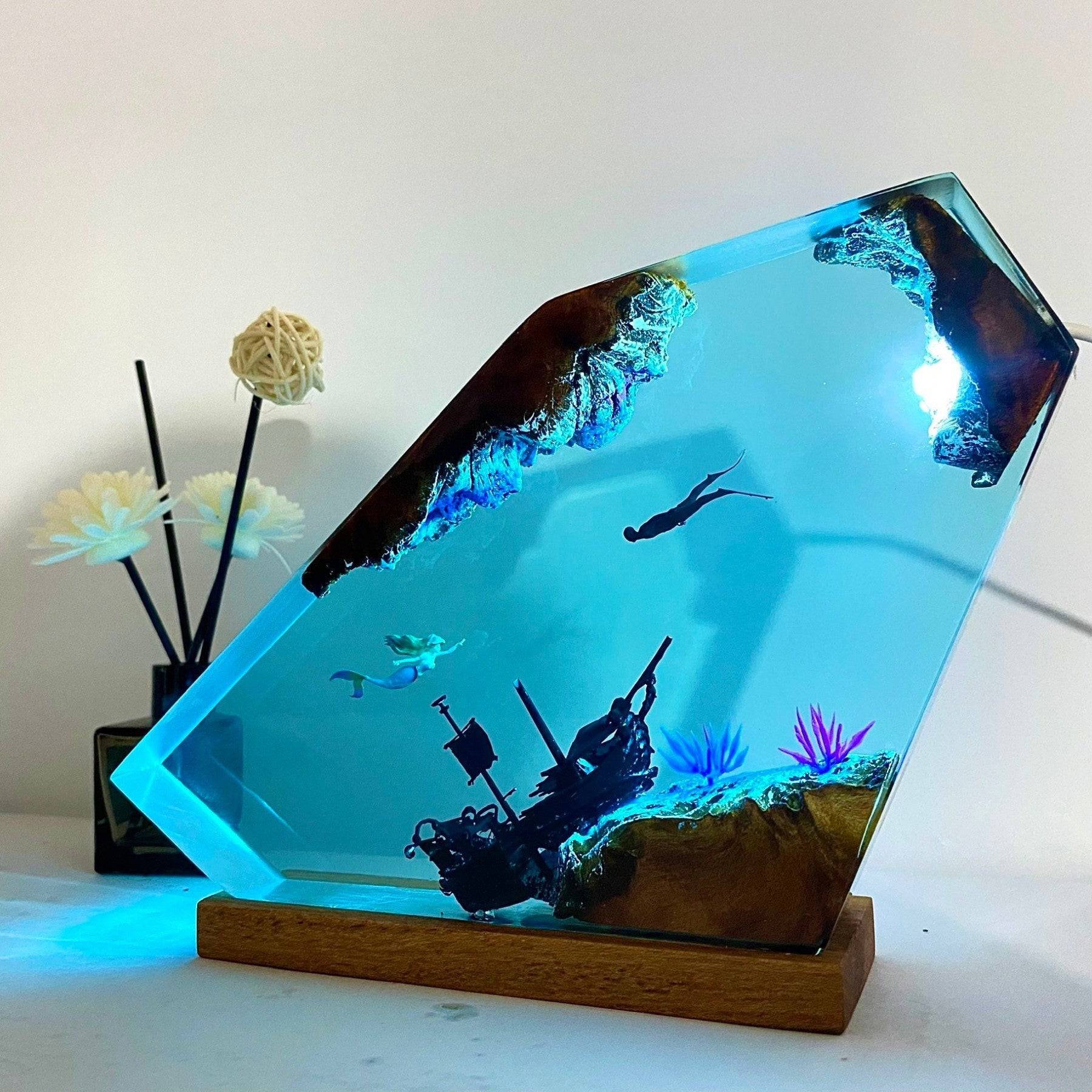 Mermaid Resin Night Light Little Mermaid & Human - OPICRAFT 