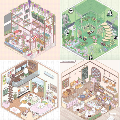 Sticker Scenes! DIY Coffee Flower|Panda Tea House|Bakery Shop|Dream Apartment - OPICRAFT 