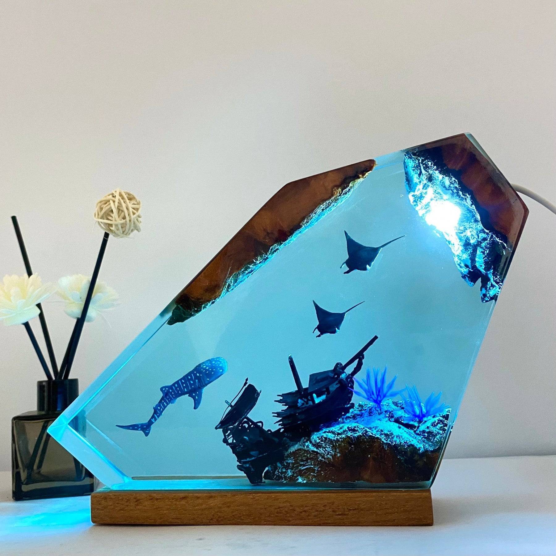 Whale Shark and Rays Resin Night Light - OPICRAFT 