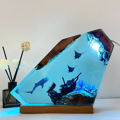 Whale Shark and Rays Resin Night Light - OPICRAFT 