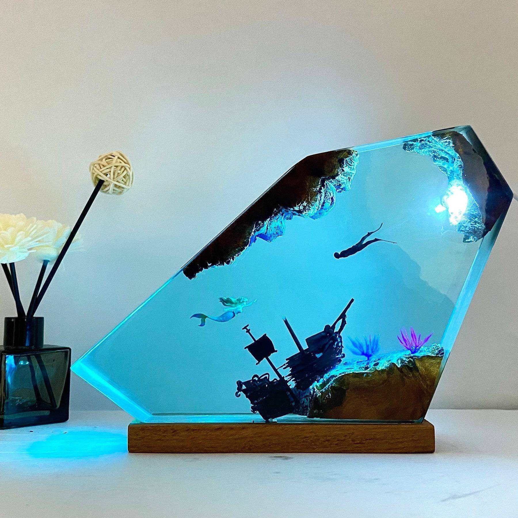 Mermaid Resin Night Light Little Mermaid & Human - OPICRAFT 