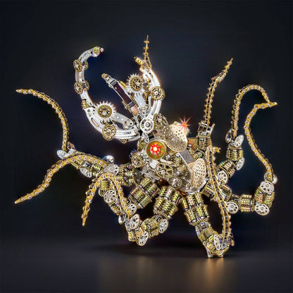 Intriguing 3D Metal Mechanical Octopus Puzzle Model with Lamp - Steampunk Design, 2400 PCS for Craft Lovers! - OPICRAFT 