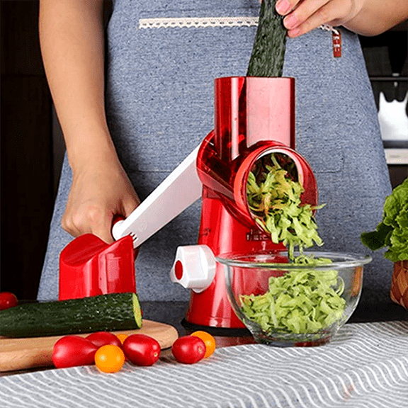 BRIVLOX ARKALIFE™ 3-in-1 Rotary Cheese Grater, Kitchen Mandoline Vegetable Slicer with 3 Interchangeable Blades for Fruit, Vegetables, Nuts - BRIVLOX | Where Innovation Meets Style!