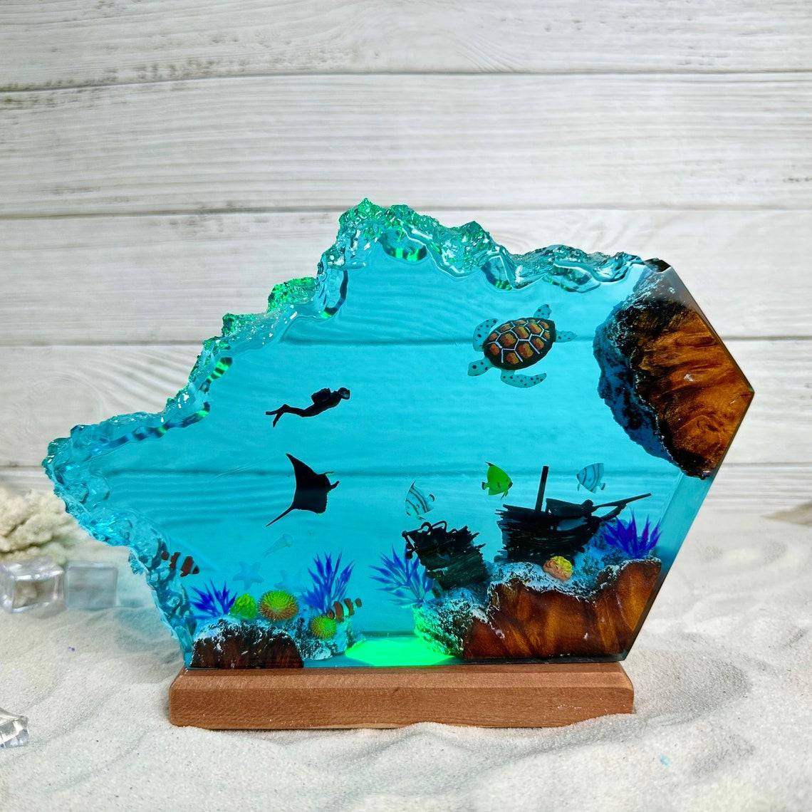 Ray, Turtle and Scuba Diver Resin Night Light - OPICRAFT 