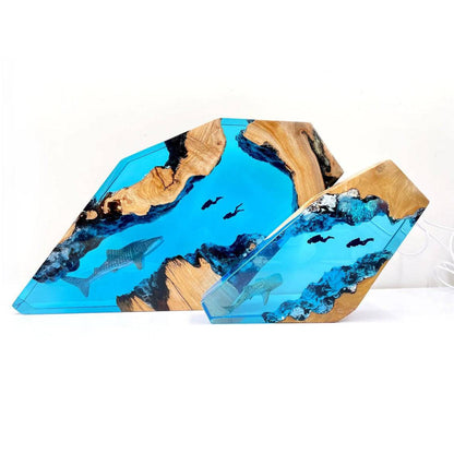 Whale Shark And Couple Diver Resin Night Light Blue Ocean Miniature - OPICRAFT 